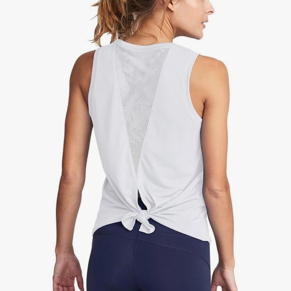 Mippo Tie Back Mesh Athletic Workout Tank Top, Size M, White